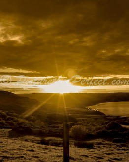 Bay with stone twilight orange